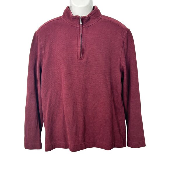 Van Heusen Men's Quarter-Zip‎ Pullover Sweater Maroon Ribbed Knit Size Large - Picture 1 of 7